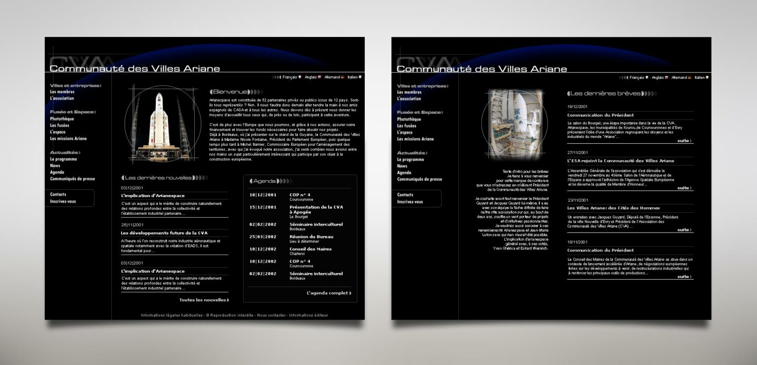 Maquettes d'un projet de site web pour l'Association des Villes Ariane